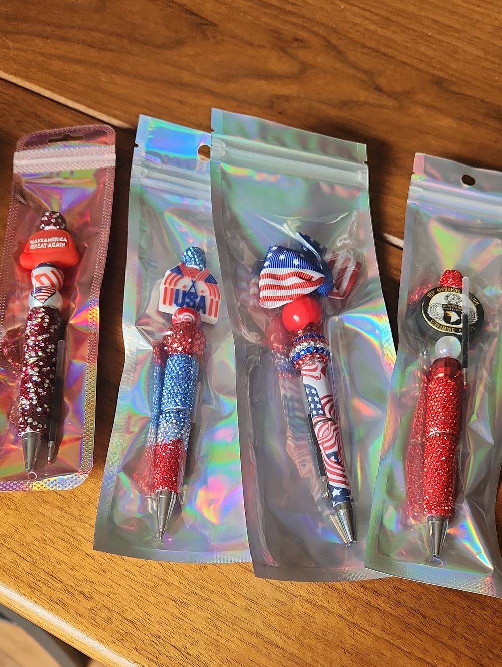 Red & Blue Glitter Patriotic Ballpoint Pen with Flag Accent
